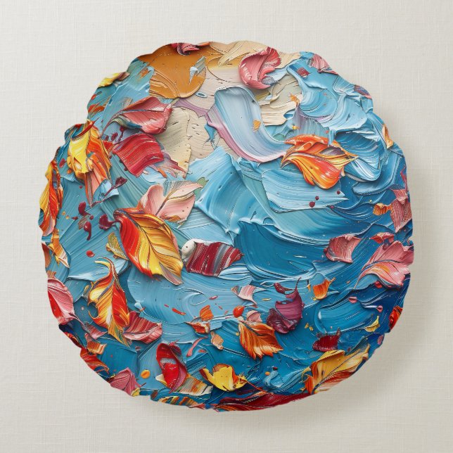 Petals in Motion – Expressive Abstract Floral Round Cushion (Front)