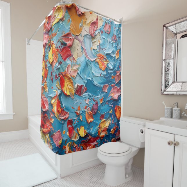 Petals in Motion – Expressive Abstract Floral Shower Curtain (In Situ)