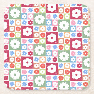 Petals In Silence 05. Floral Pattern. Square Paper Coaster