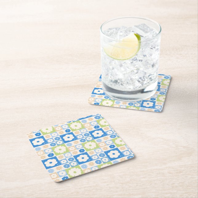 Petals In Silence 06. Floral pattern.  Square Paper Coaster (Insitu)