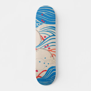 Petals on Waves Vintage Japanese Retro Pattern Skateboard