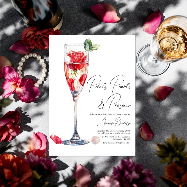 Petals, Pearls & Prosecco Bachelorette Party Invitation (Petals, Pearls and Prosecco Bachelorette Party Invitation)
