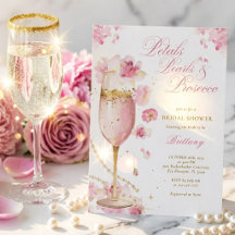 Petals, Pearls & Prosecco Bridal Shower Invitation