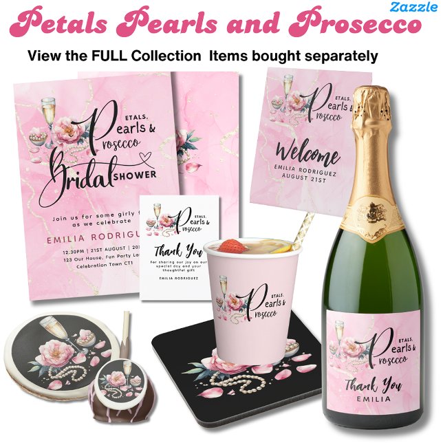 Petals Pearls Prosecco Bridal Shower Invitation (Creator Uploaded)