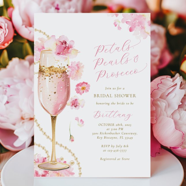 Petals, Pearls & Prosecco Bridal Shower Invitation (Creator Uploaded)