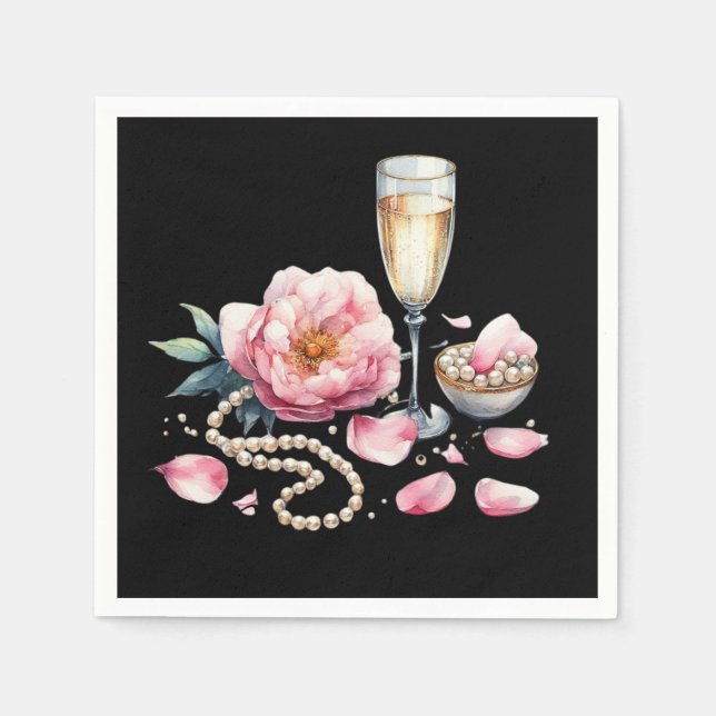 Petals Pearls Prosecco Decor Tableware Napkin (Front)