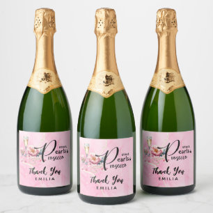 Petals Pearls Prosecco Favours Bridal Shower Sparkling Wine Label
