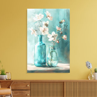 Petals & Porcelain: Farmhouse Rose Vase Watercolor Canvas Print