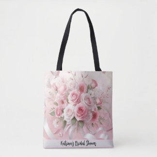 Petals & Promises: A Pinkish Rose Bridal Shower Tote Bag