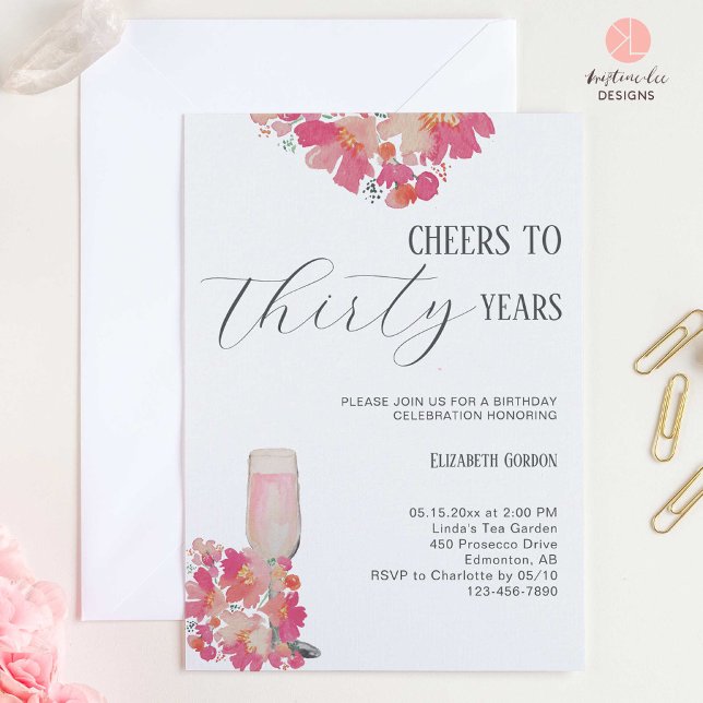 Petals & Prosecco 30th Birthday Floral Pink Chic Invitation (Creator Uploaded)