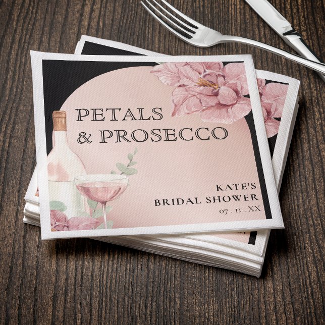 Petals & Prosecco Black & Rose Gold Bridal Shower Napkin (Petals & Prosecco Black & Rose Gold Bridal Shower Napkins
)