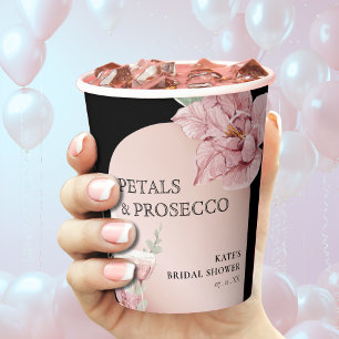 Petals & Prosecco Black & Rose Gold Bridal Shower Paper Cups