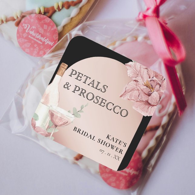 Petals & Prosecco Black & Rose Gold Bridal Shower Square Sticker (Petals & Prosecco Black & Rose Gold Bridal Shower Square Sticker
)