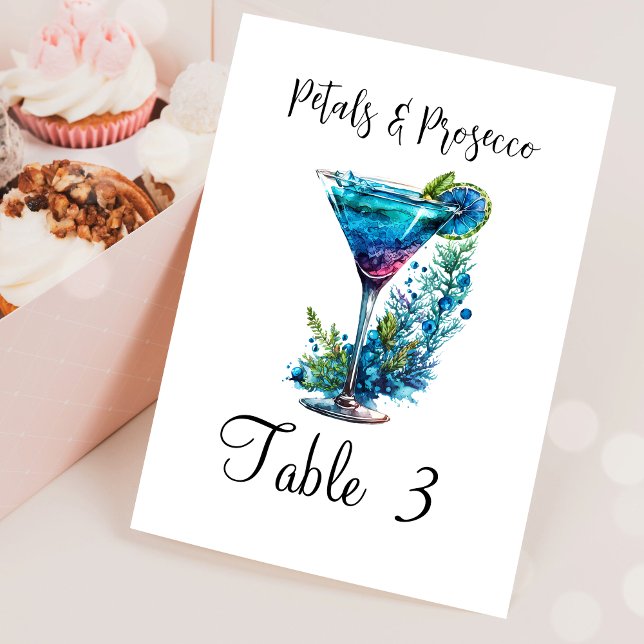 Petals & Prosecco Blue Bridal Shower Party Table Number (Creator Uploaded)