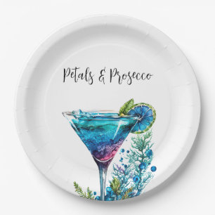Petals & Prosecco Blue Floral Bridal Shower Paper Plate