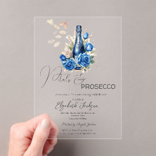 Petals & Prosecco Blue Roses Champagne Acrylic Invitations