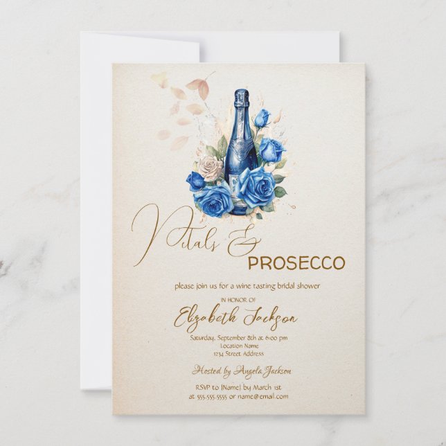 Petals & Prosecco Blue Roses Champagne Invitation (Front)