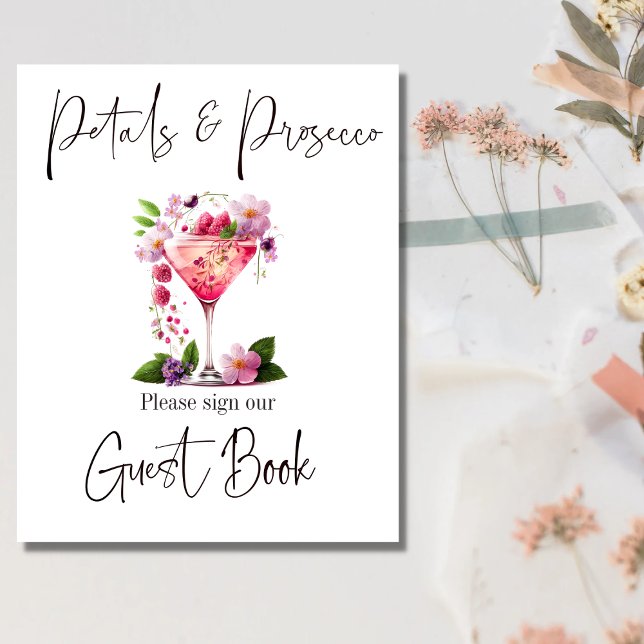 Petals & Prosecco Blush Pink Bridal Shower Guest Poster (Creator Uploaded)