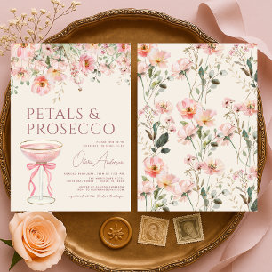 Petals & Prosecco Blush Pink Bridal Shower  Invitation