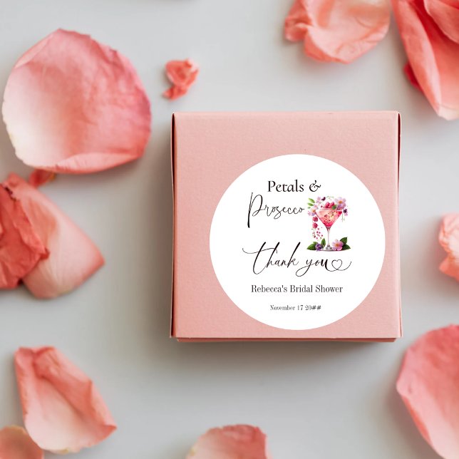 Petals & Prosecco Blush Pink Floral Bridal Shower Classic Round Sticker (Creator Uploaded)