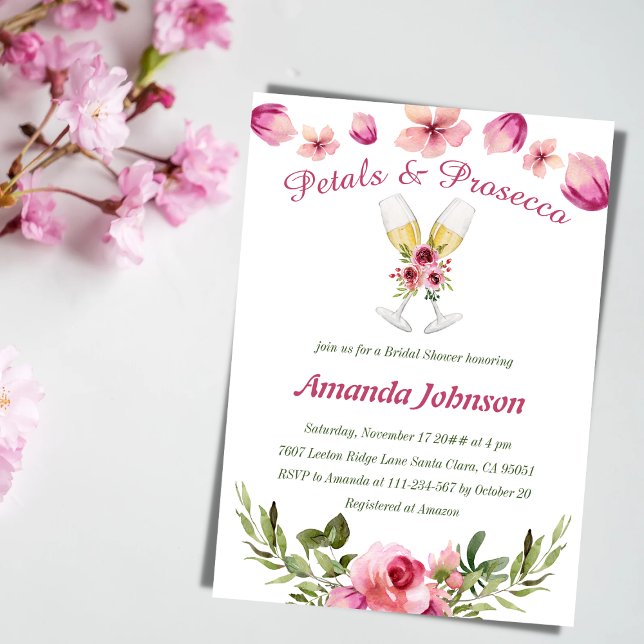 Petals & Prosecco Blush Pink Floral Bridal Shower Invitation (Creator Uploaded)