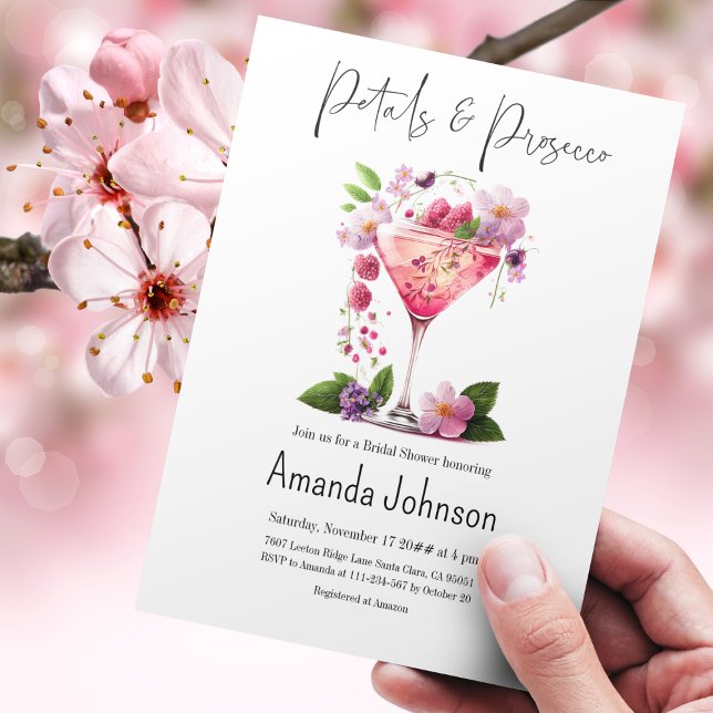 Petals & Prosecco Blush Pink Floral Bridal Shower Invitation (Creator Uploaded)
