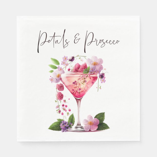 Petals & Prosecco Blush Pink Floral Bridal Shower  Napkin (Front)