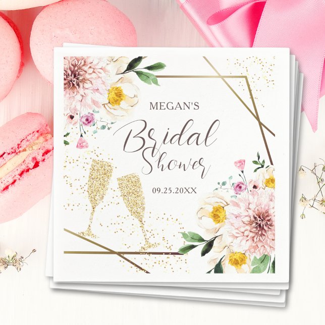 Petals & Prosecco Blush Pink Floral Bridal Shower Napkin (Creator Uploaded)