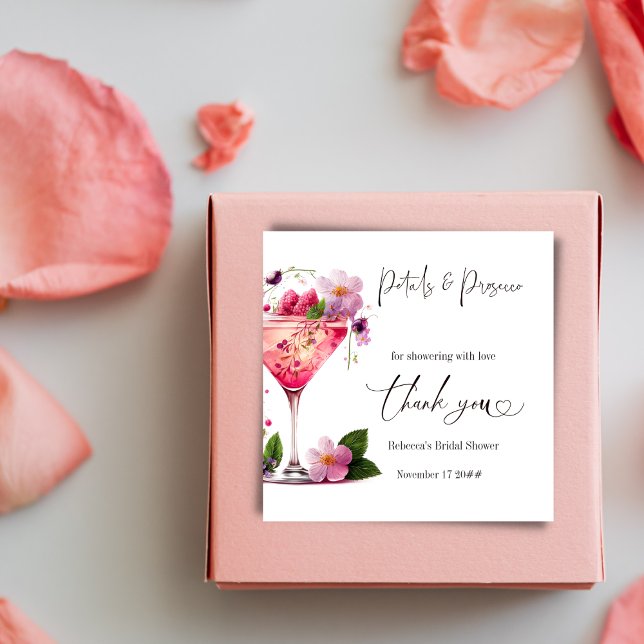 Petals & Prosecco Blush Pink Floral Bridal Shower  Square Sticker (Creator Uploaded)