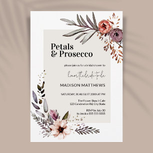 Petals & Prosecco Boho Floral Bridal Shower Invitation