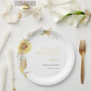 Petals & Prosecco Boho Sunflower Bridal Shower Paper Plate