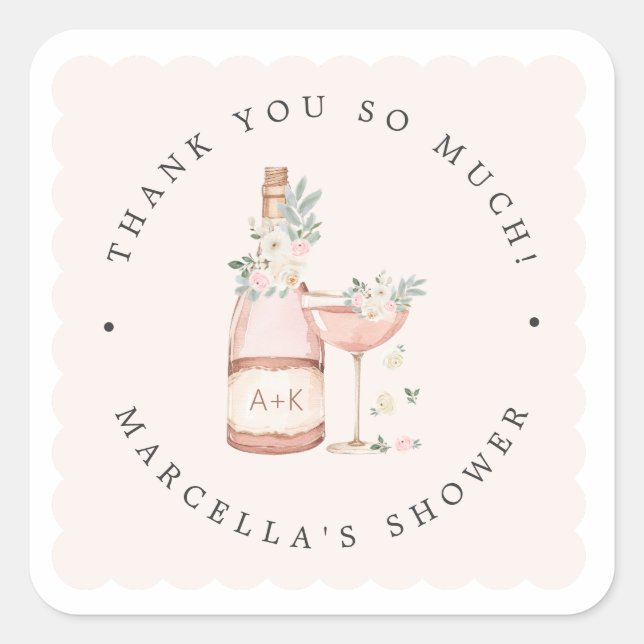 Petals & Prosecco Bridal Shower Bachelorette Square Sticker (Front)