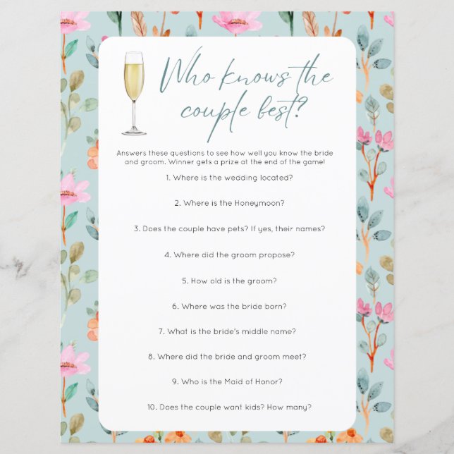 Petals & Prosecco Bridal Shower Games (Front)