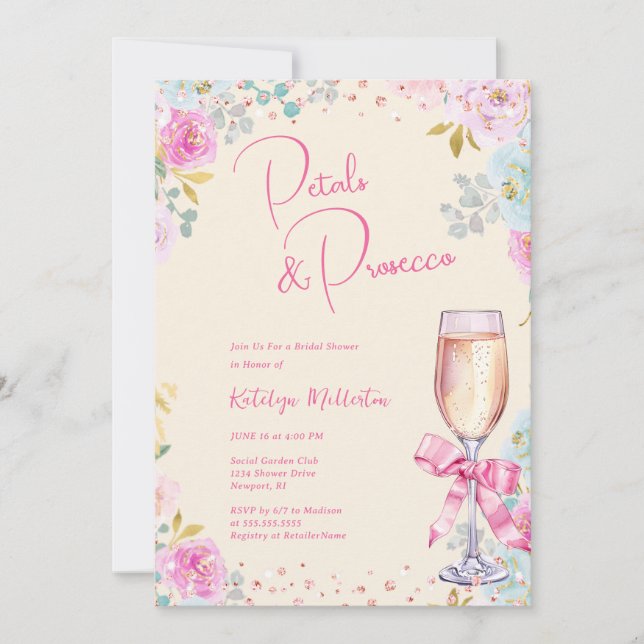 Petals & Prosecco Bridal Shower Invitation (Front)