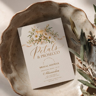 Petals & Prosecco Bridal Shower Ivory Floral Invitation