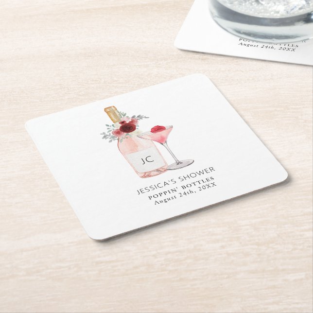 Petals & Prosecco Bridal Shower Square Paper Coaster (Angled)