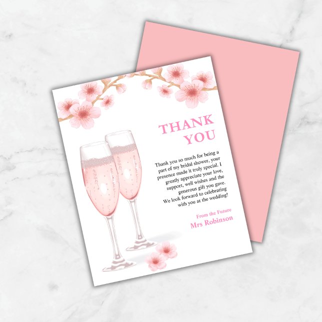 Petals & Prosecco Bridal Shower Thank You Card  (Budget Petals & Prosecco Bridal Shower Thank You Card  )
