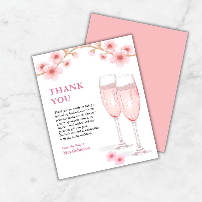 Petals & Prosecco Bridal Shower Thank You Card  (Budget Petals & Prosecco Bridal Shower Thank You Card  )