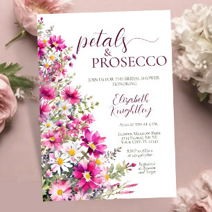 Petals & Prosecco Bright Pink Floral Bridal Shower Invitation