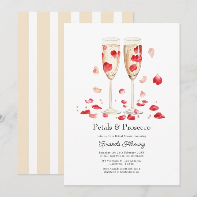 Petals & Prosecco Champagne Bridal Shower Invitation (Front/Back)