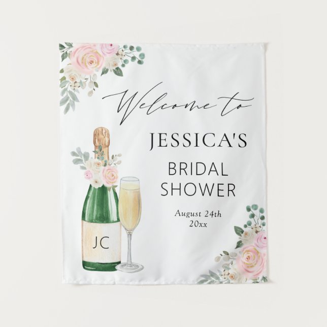 Petals & Prosecco Champagne Welcome Sign Tapestry (Front)