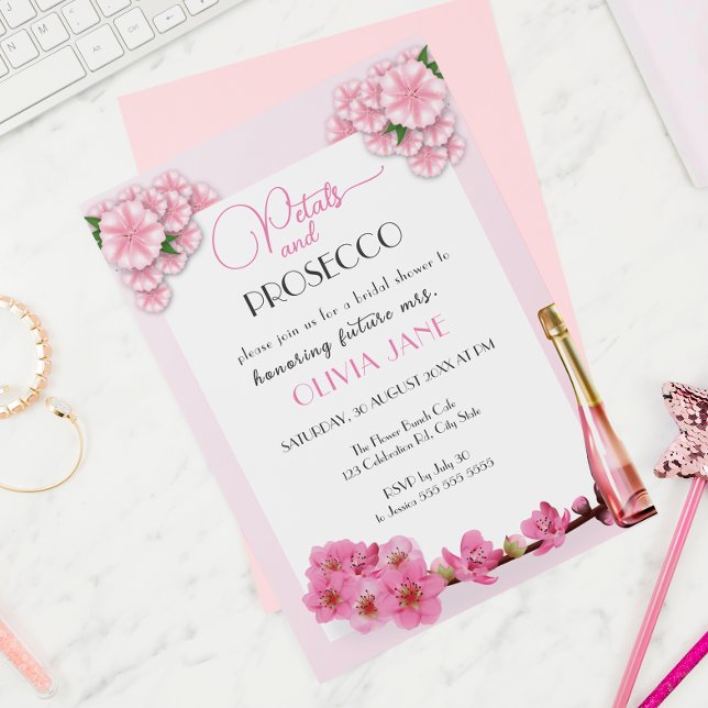 Petals & Prosecco Floral Arch Summer Bridal shower Invitation (Creator Uploaded)