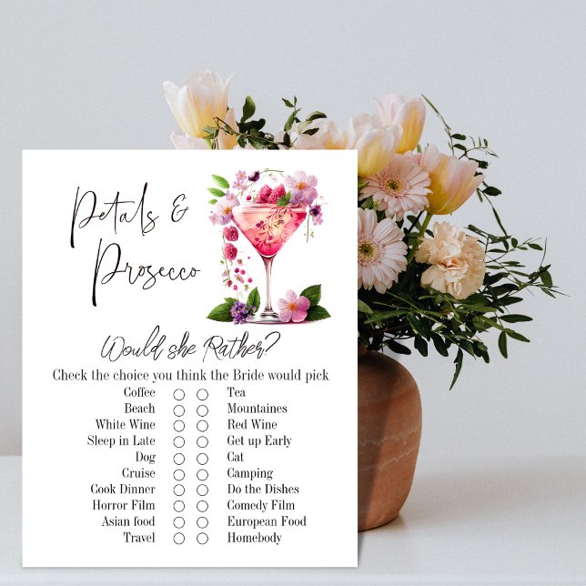 Petals & Prosecco Floral Bridal Shower Game Card (Creator Uploaded)