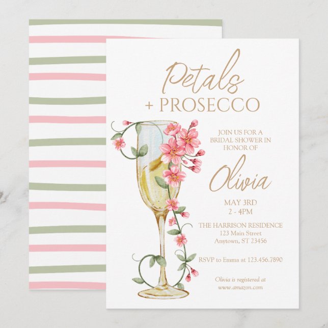 Petals & Prosecco Floral Bridal Shower Invitation  (Front/Back)