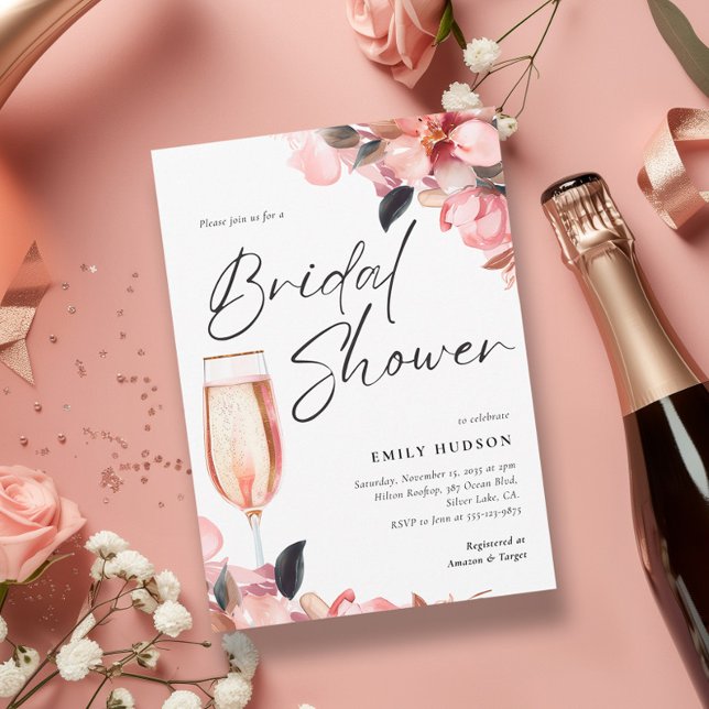 Petals & Prosecco Floral Bridal Shower Invitation (Creator Uploaded)