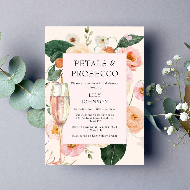 Petals & Prosecco Floral Bridal Shower Invitation (Creator Uploaded)