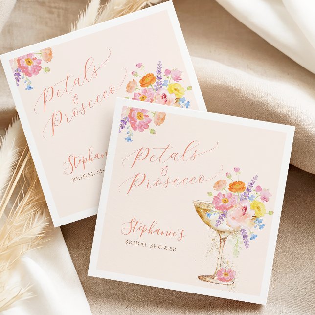 Petals & Prosecco Floral Bridal Shower Napkins (Creator Uploaded)
