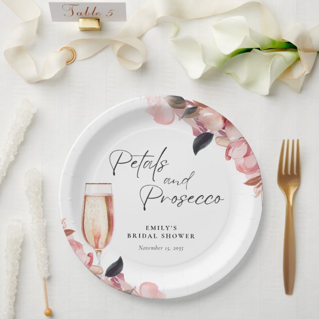Petals & Prosecco Floral Bridal Shower Paper Plate (Wedding)