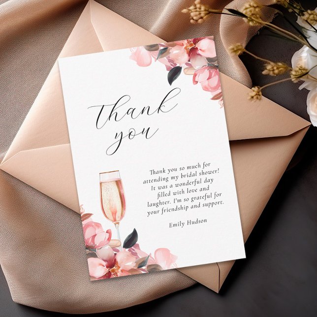 Petals & Prosecco Floral Bridal Shower Thank You Card (Creator Uploaded)