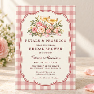 Petals & Prosecco Floral Gingham Bridal Shower Invitation